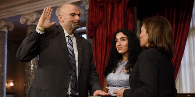 Vice President Kamala Harris swore in Sen. John Fetterman on Jan. 3, 2023. Weeks later, he'd be hospitalized at Walter Reed for depression.