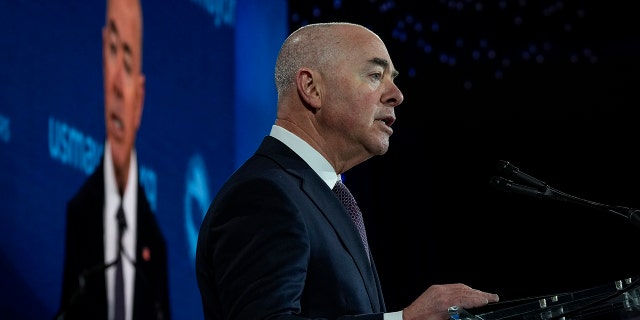 U.S. Department of Homeland Security Secretary Alejandro Mayorkas speaks during the United States Conference of Mayors 91st Winter Meeting. The DHS adjusted its policy on transgender markers on immigration applications.