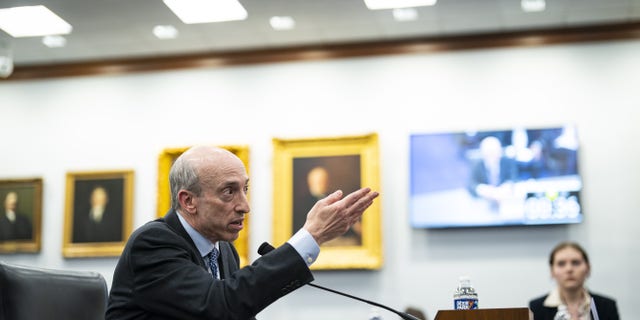 Gary Gensler, ketua Komisi Sekuritas dan Bursa AS, berbicara selama sidang Subkomite Alokasi Rumah di Washington, DC, 29 Maret 2023.