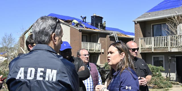 Arkansas Governor Sarah Huckabee Sanders surveyed the storm damage across her state along with other state officials.