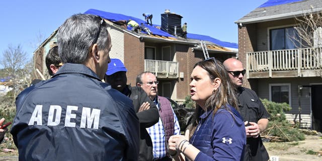 Arkansas Governor Sarah Huckabee Sanders surveyed the storm damage across her state along with other state officials.