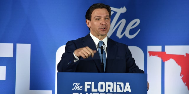 Florida Gov. Ron DeSantis speaks during 'The Florida Blueprint' event on Long Island, New York, on April 1, 2023. DeSantis made comments on the grand jury's indictment of former President Donald Trump. 