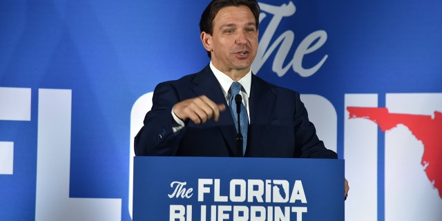 Florida Gov. Ron DeSantis speaks during 'The Florida Blueprint' event on Long Island, New York, on April 1, 2023. DeSantis made comments on the grand jury's indictment of former President Donald Trump. 