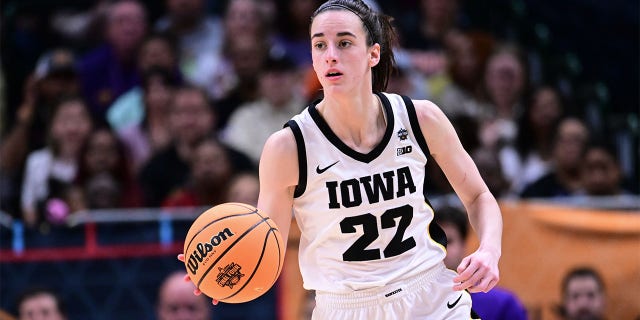 Iowa's Caitlin Clark dribbles the ball against Louisiana State during the NCAA championship game on April 2, 2023, in Dallas.