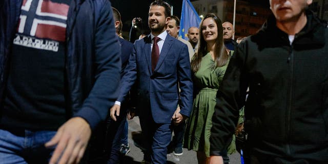 PODGORICA, MONTENEGRO - APRIL 2: Leader of Europe Now ! Jakov Milatovic arrives at a press conference as he won the second round of the presidential elections on April 2, 2023 in Podgorica, Montenegro.