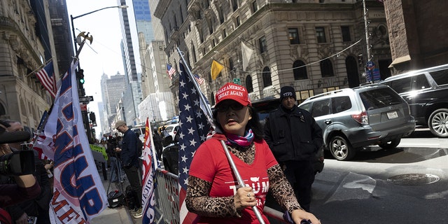Supporters of former US President Donald Trump outside of Trump Tower in New York, US, on Monday, April 3, 2023. 