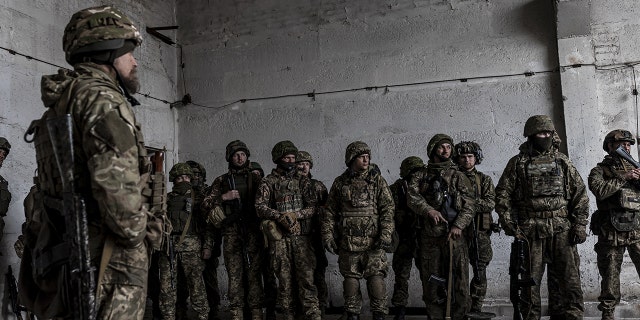 Ukrainian soldiers of the Aidar battalion training at an undetermined location in Donetsk oblast, April 4, 2023. 