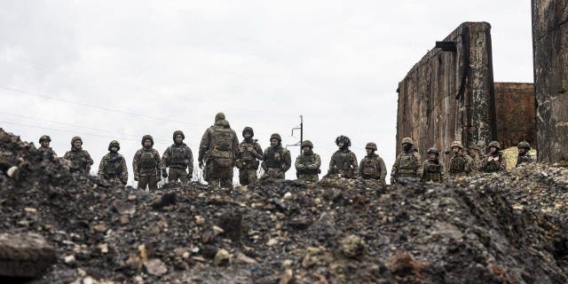 Ukrainian soldiers of the Aidar battalion training at an undetermined location in Donetsk oblast, April 4, 2023. 