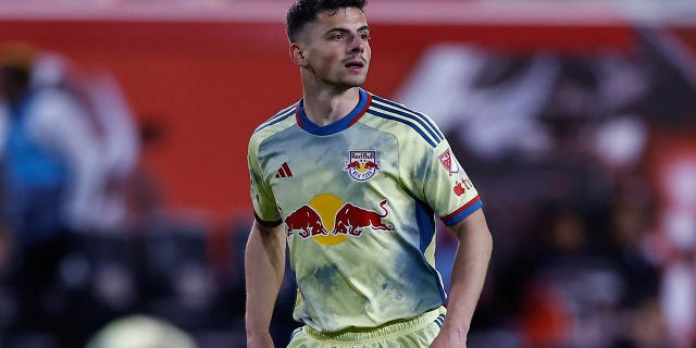 Dante Vanzeir of New York during the game against the San Jose Earthquakes on April 8, 2023, at Red Bull Arena in Harrison, New Jersey.