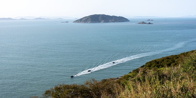 Three military boats from Taiwan's Amphibious Reconnaissance and Patrol Unit patrol the Matsu Islands on April 9, 2023. 