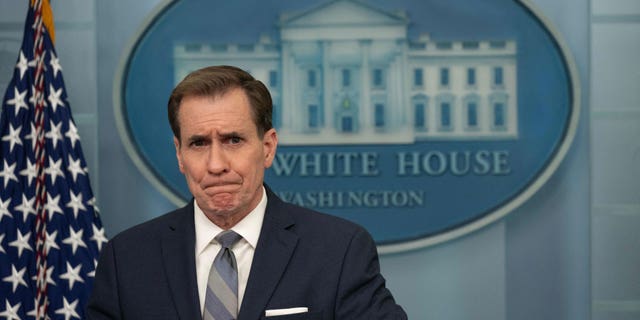 Coordinator for Strategic Communications at the National Security Council John Kirby speaks during the daily briefing in the Brady Briefing Room of the White House in Washington, DC, on April 10, 2022.