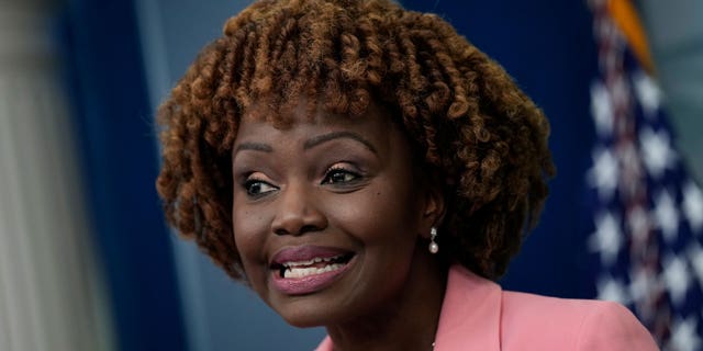 White House Press Secretary Karine Jean-Pierre speaks during the daily press briefing at the White House on April 10, 2023, in Washington, DC.