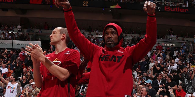 Udonis Haslem celebrates from the bench