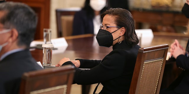 Susan Rice wears mask during meeting