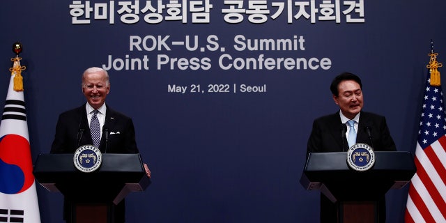 Biden and South Korean president at joint press conference in Seoul last year