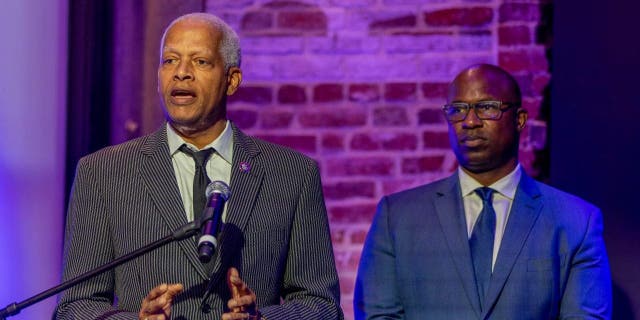 Rep. Hank Johnson (L) and Rep. Jamaal Bowman attend the Rap And The Rules of Evidence Panel on September 29, 2022 in Washington, DC.