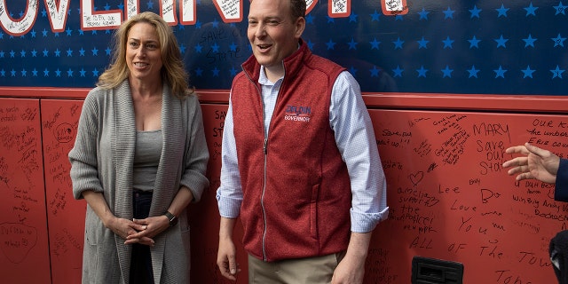 A photo of Zeldin in front of his campaign bus