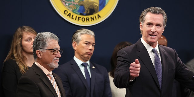 Newsom and Bonta at unrelated press conference