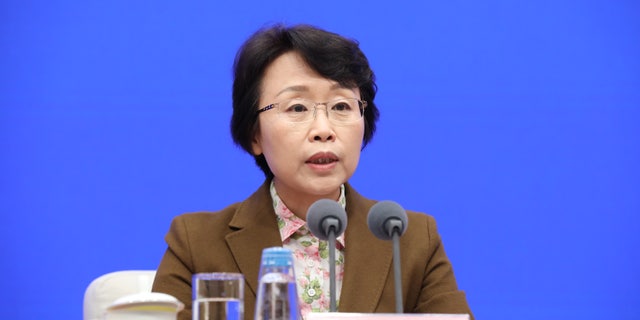 Cao Shumin, wakil Menteri Administrasi Dunia Maya Tiongkok, menghadiri konferensi pers Kantor Informasi Dewan Negara (SCIO) KTT Digital Tiongkok ke-6 pada 3 April 2023 di Beijing, Tiongkok.