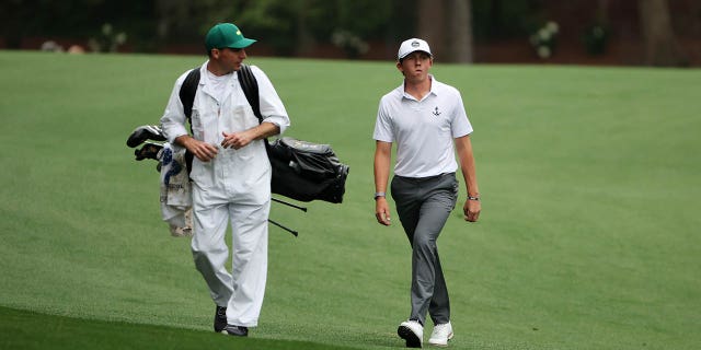 Amateur Gordon Sargent of the United States walks up the 13th fairway during a practice round prior to the 2023 Masters Tournament at Augusta National Golf Club on April 03, 2023 in Augusta, Georgia.