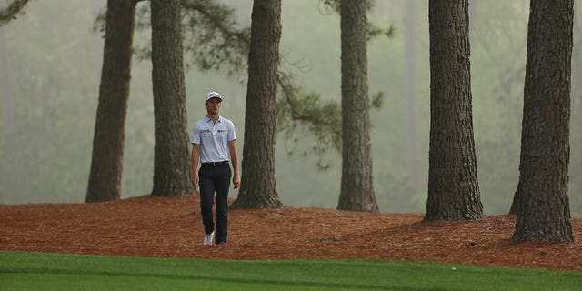 Will Zalatoris of the United States drives up the 11th hole during a practice round ahead of the 2023 Masters Tournament at Augusta National Golf Club on April 5, 2023 in Augusta, Georgia. 