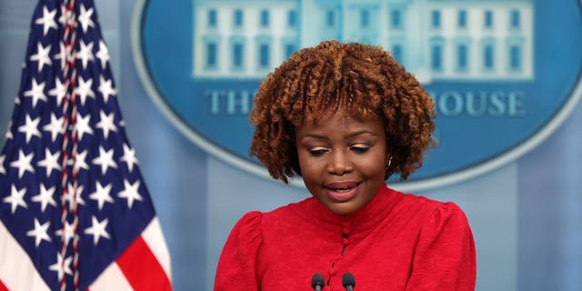 White House Press Secretary Karine Jean-Pierre holds a press briefing at the White House on April 05, 2023 in Washington, DC.