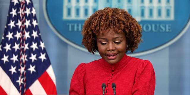 White House Press Secretary Karine Jean-Pierre holds a press briefing at the White House on April 05, 2023 in Washington, DC.