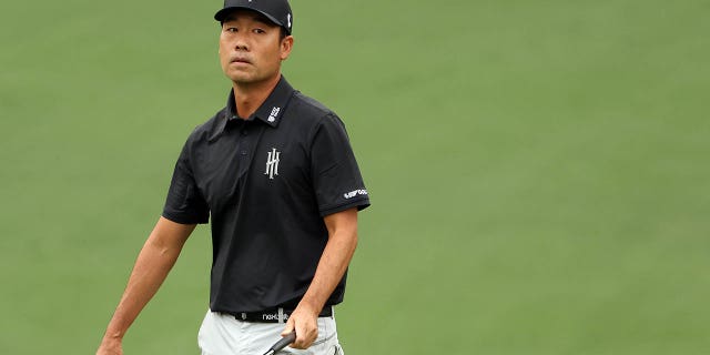 Kevin Na of the United States reacts on the second green during the first round of the 2023 Masters Tournament at Augusta National Golf Club on April 6, 2023 in Augusta, Ga.