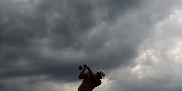 Chris Kirk of the United States plays his shot from the 10th tee during the second round of the 2023 Masters Tournament at Augusta National Golf Club April 7, 2023, in Augusta, Ga.