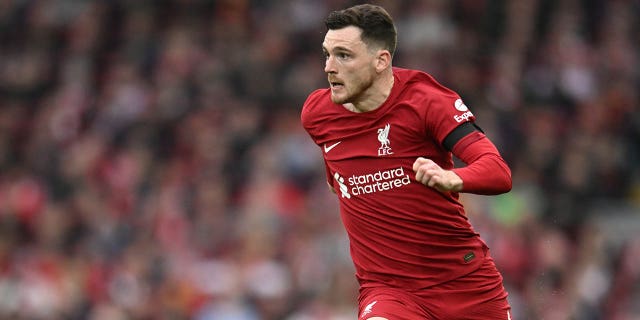 Andy Robertson of Liverpool during the Premier League match between Liverpool FC and Arsenal FC at Anfield on April 9, 2023 in Liverpool, England.