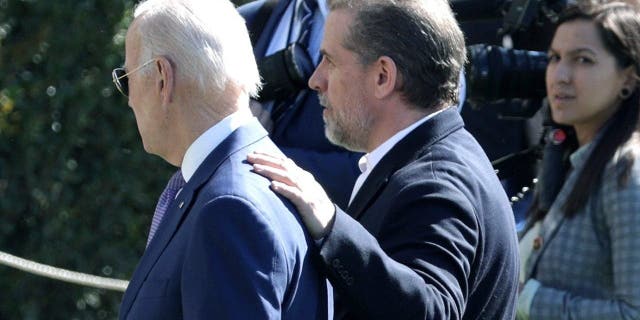 U.S. President Joe Biden (L) and his son Hunter Biden (2nd L) attend the annual Easter Egg Roll on the South Lawn of the White House on April 10, 2023 in Washington, D.C.