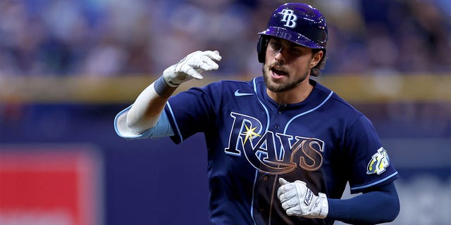 Josh Lowe of the Tampa Bay Rays rounds the bases after hitting a home run in the seventh inning during a game against the Boston Red Sox at Tropicana Field in St Petersburg, Florida, on Tuesday.