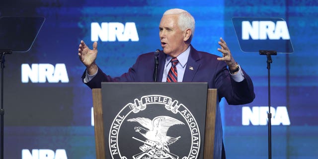 Former Vice President Mike Pence speaks to guests at the 2023 NRA-ILA Leadership Forum on April 13, 2023 in Indianapolis, Indiana. 