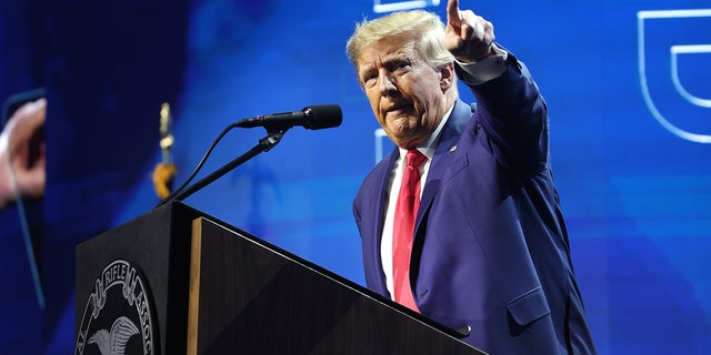 Former President Donald Trump speaks to guests at the 2023 NRA-ILA Leadership Forum on April 14, 2023, in Indianapolis, Indiana. 