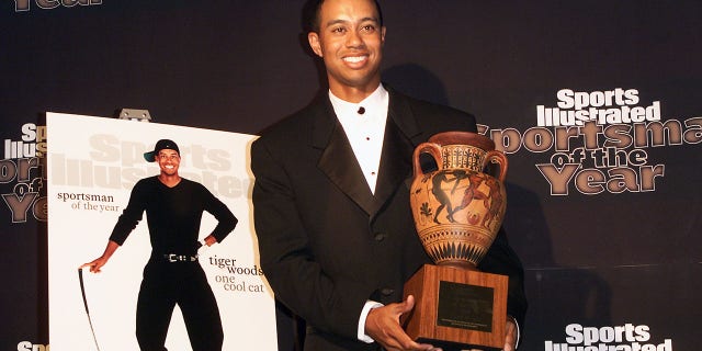 Sportsman of the Year winner, golfer Tiger Woods, at Sports Illustrated's "Sportsman of the Year" award ceremony at the Beacon Theater, in New York City, Dec. 12, 2000. He had won the 1996 Sportsman of the Year Honors just months after joining the PGA Tour.
