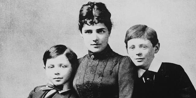 A young Winston Churchill (1874-1965), right, the future British prime minister, with his mother, the American heiress Lady Jennie Jerome, and his brother, left, John Strange Spencer-Churchill.  