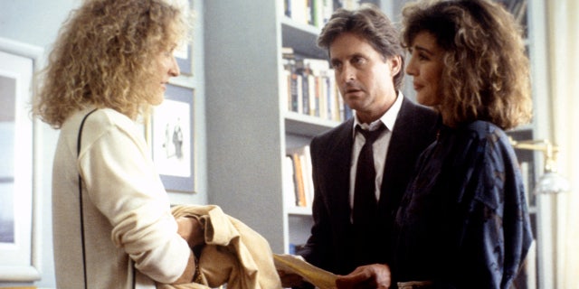 Glenn Close, Michael Douglas and Anne Archer filming a scene in Fatal Attraction 1987