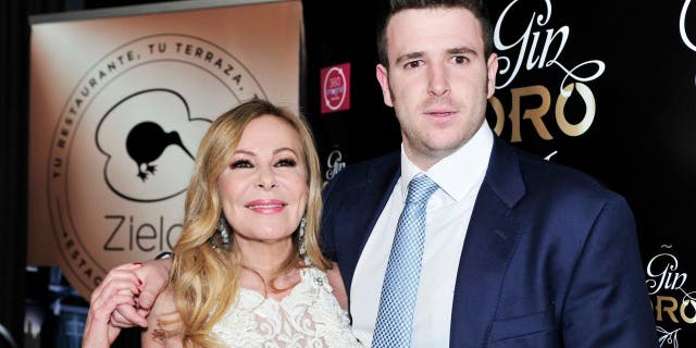 Ana Obregón and Aless Lequio attend the presentation of 'Gin Oro' at Zielou club on March 16, 2017, in Madrid, Spain.
