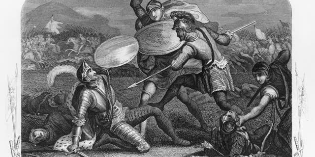 King Richard III was killed during the Battle of Bosworth Field, near Market Bosworth in Leicestershire, during the Wars of the Roses, August 22, 1485.