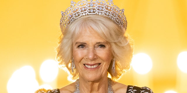 A close-up of Camilla in a tiara