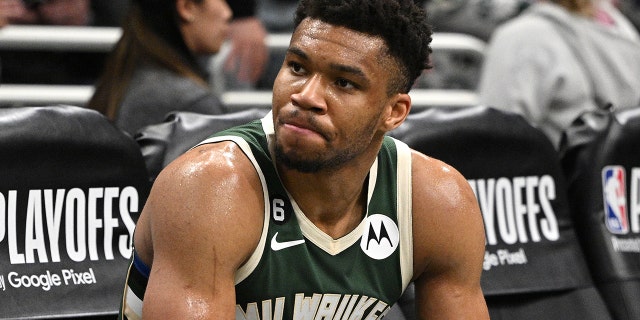 Giannis Antetokounmpo on the bench