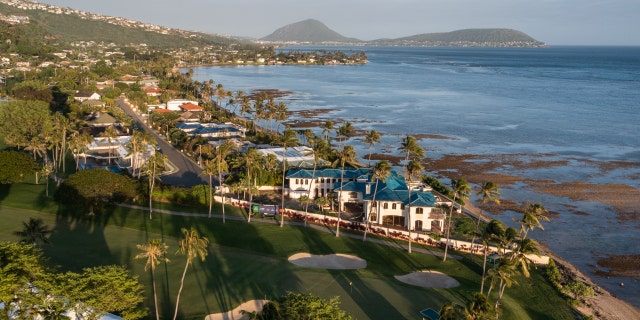 An aerial view of the Sony Open in Hawaii at Waialae Country Club
