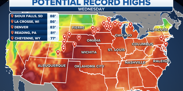 Potential record high temperatures on Wednesday across the country