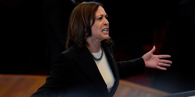 U.S. Vice President Kamala Harris speaks during an address at Fisk Memorial Chapel a day after the Tennessee House of Representatives voted to expel two Democratic members, representatives Justin Pearson and Justin Jones, for their roles in a gun control demonstration at the Tennessee State Capitol, in Nashville, Tennessee, April 7, 2023. 