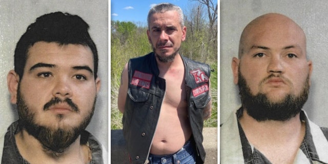 From left, Texas shooting suspects Eric Oberholtzer, Mahir Alihodizic and Christopher Daniel Holt, all alleged members of the Homietos Motorcycle Club arrested in connection with a Texas highway shooting last year targeting rivals.