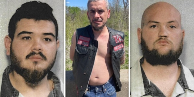 From left, Texas shooting suspects Eric Oberholtzer, Mahir Alihodizic and Christopher Daniel Holt, all alleged members of the Homietos Motorcycle Club arrested in connection with a Texas highway shooting last year targeting rivals.