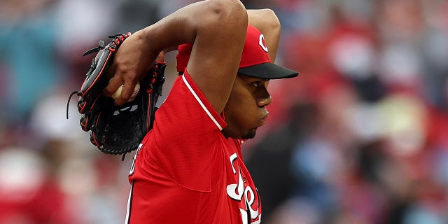 Hunter Greene of the Cincinnati Reds pitches against the Phillies at Citizens Bank Park on April 7, 2023, in Philadelphia.