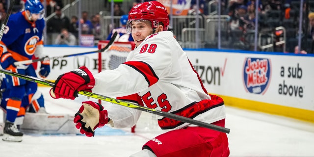 Martin Necas celebrates goal