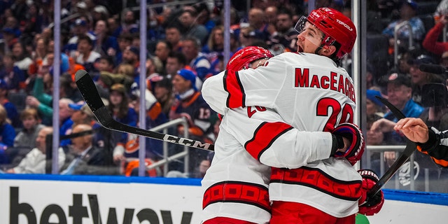 Sebastian Aho celebrates goal