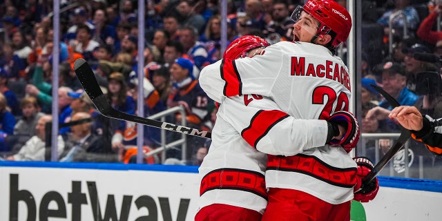 Sebastian Aho celebrates goal